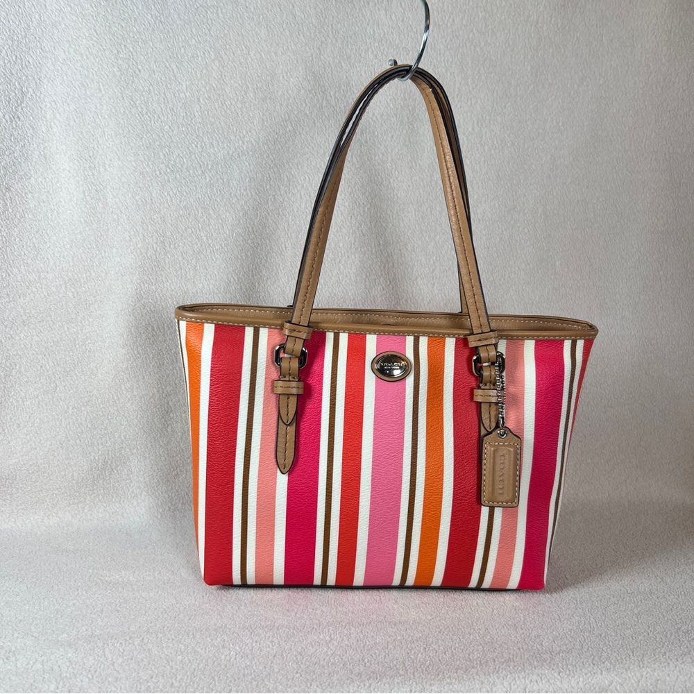 Coach Peyton Mini Tote Handle Bag Multicolor Striped Satchel F52087